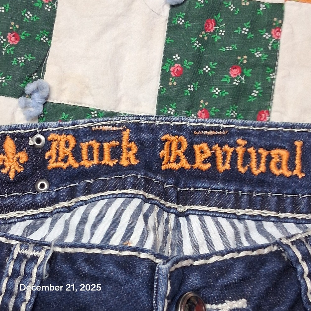 Rock Revival Molly Boot Cut Blue Jeans Size 29 Blue Sequin Embroidered Pockets - Picture 8 of 15